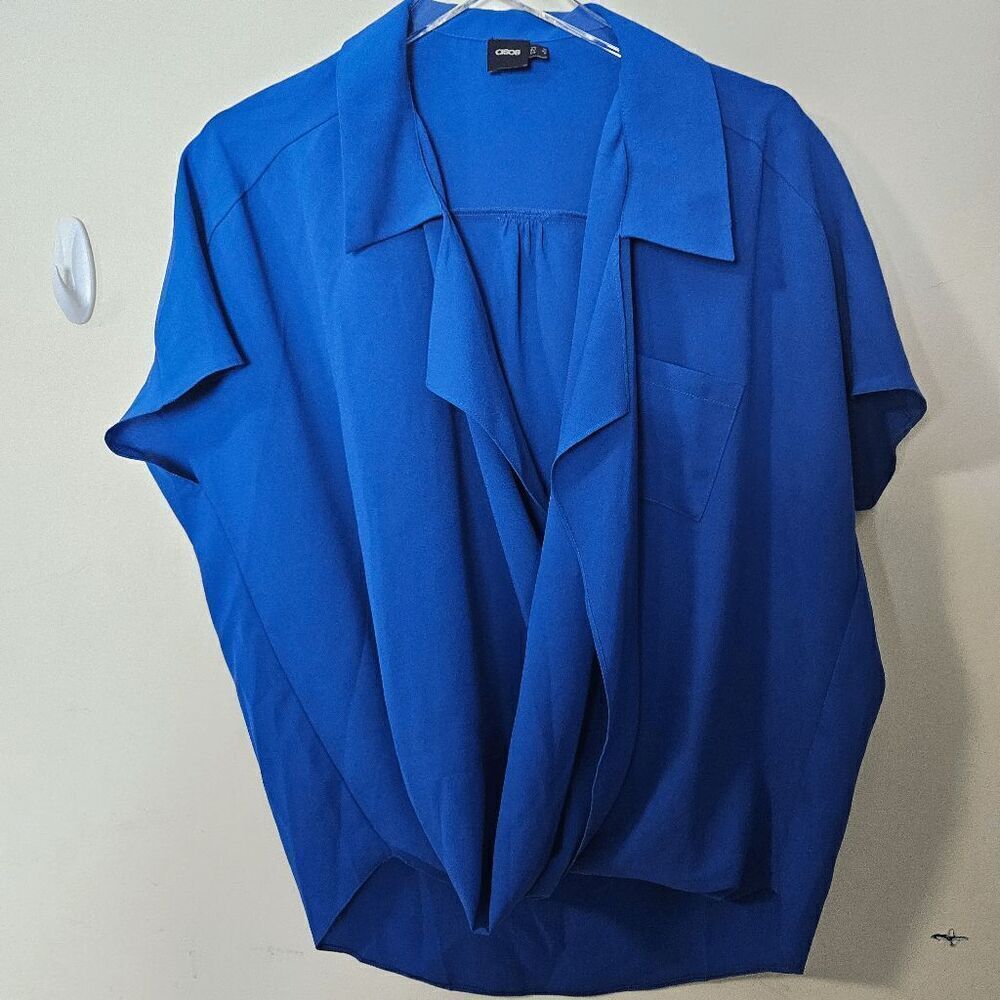 Asos Short Sleeve Overlap Wrap Blouse Women's Blue Size 8